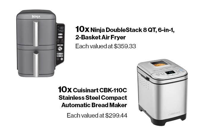 Showcasing the Cuisinart bread maker and the Ninja air fryer.