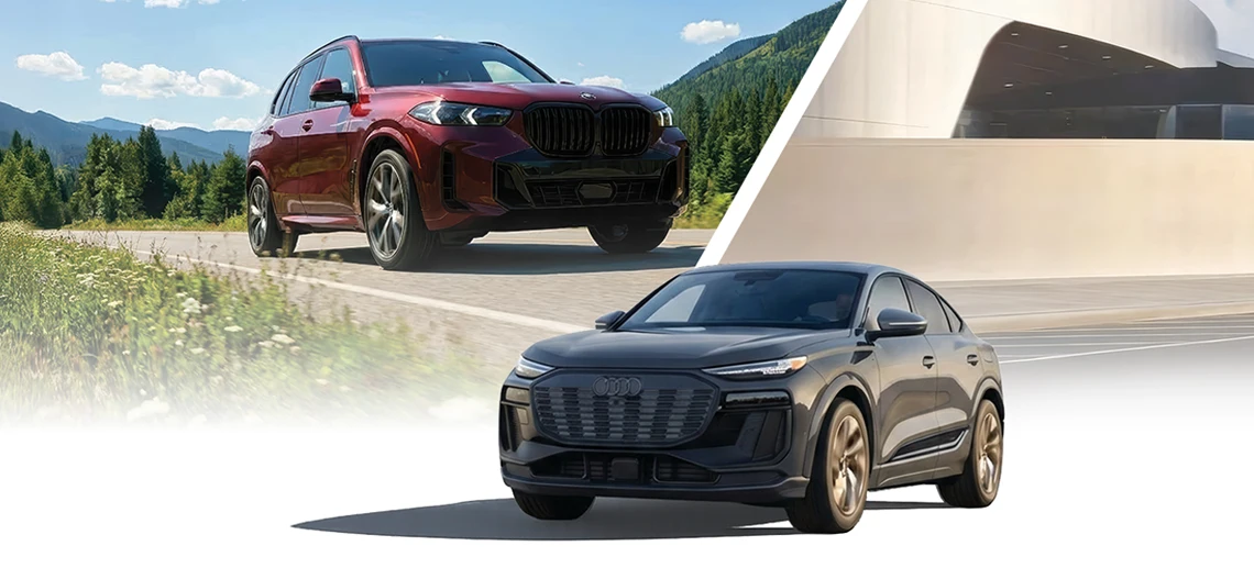 An image of a BMW X5 xDrive40i and Audi Q6 Sportback e-tron. 