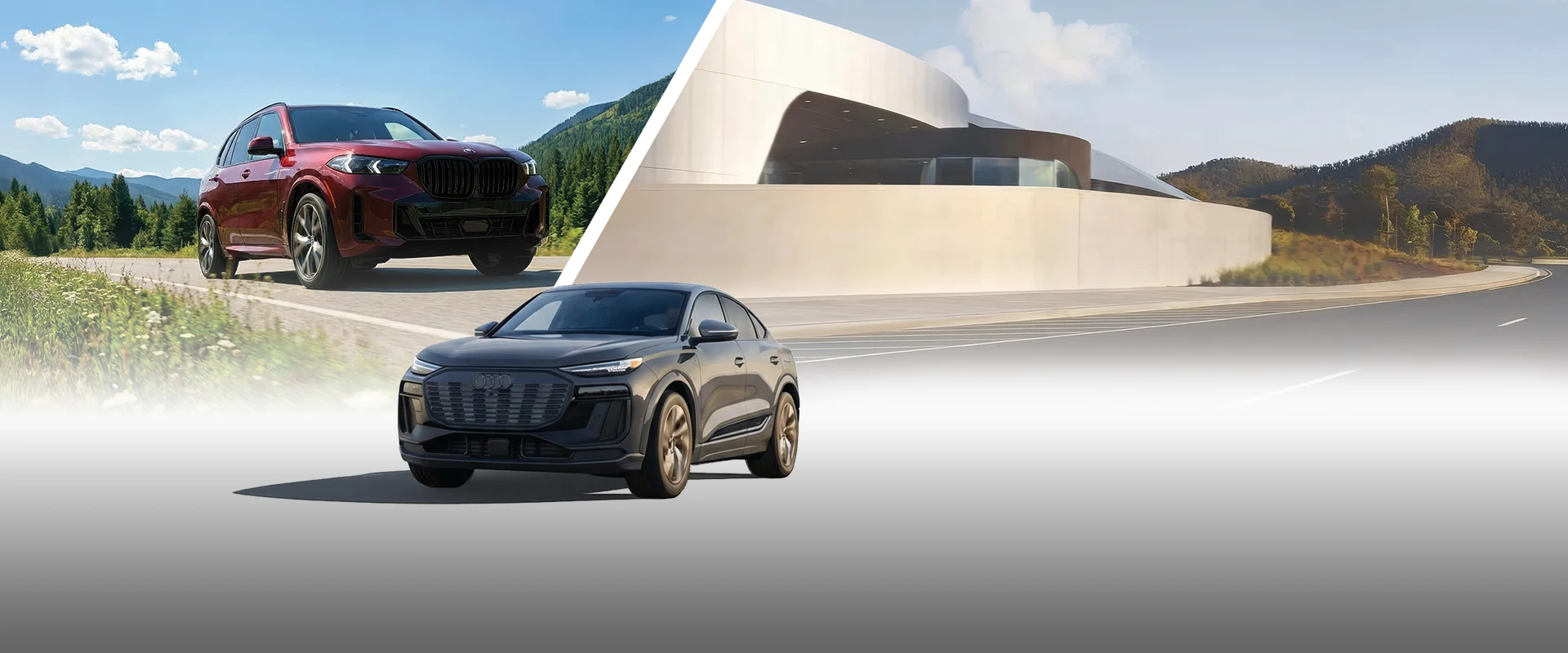 An image of a BMW X5 xDrive40i and Audi Q6 Sportback e-tron.    
