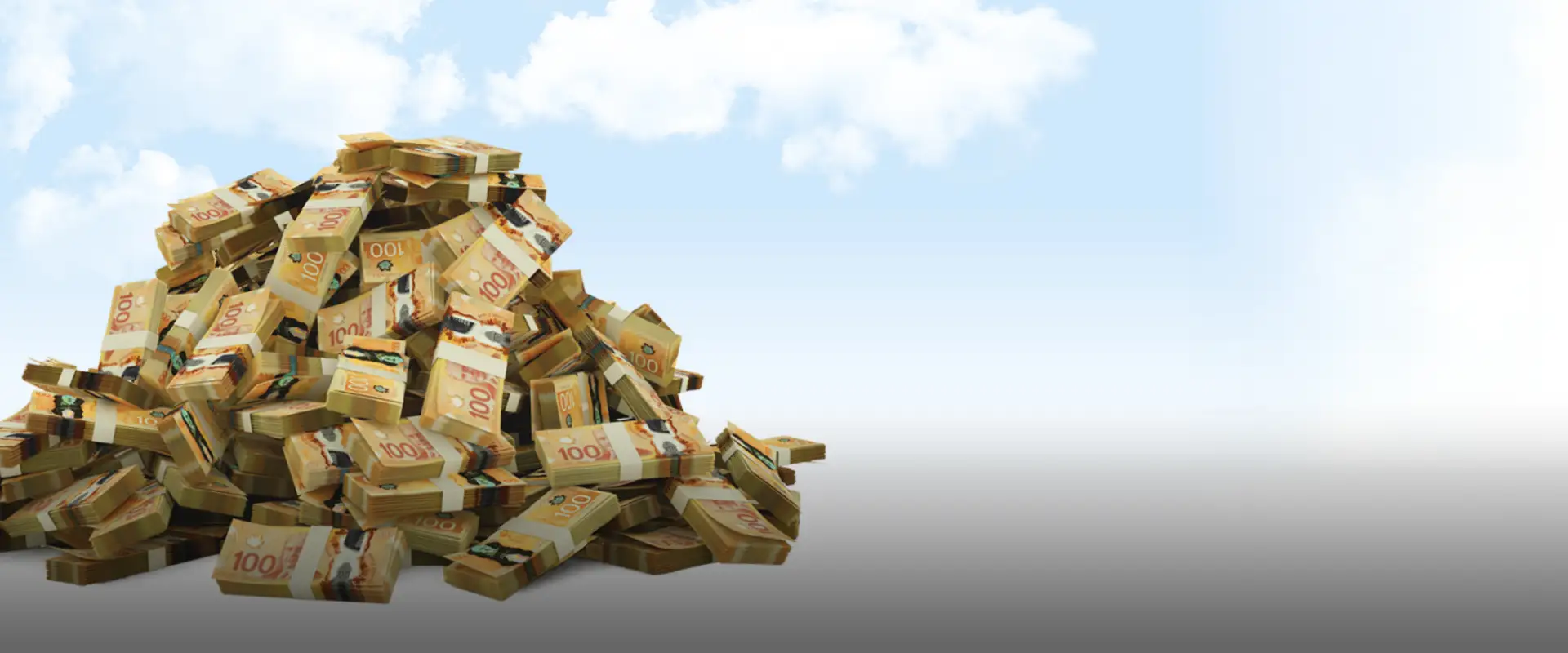 Image of a big pile of cash representing the Loyalty Prize of $50,000 cash. 