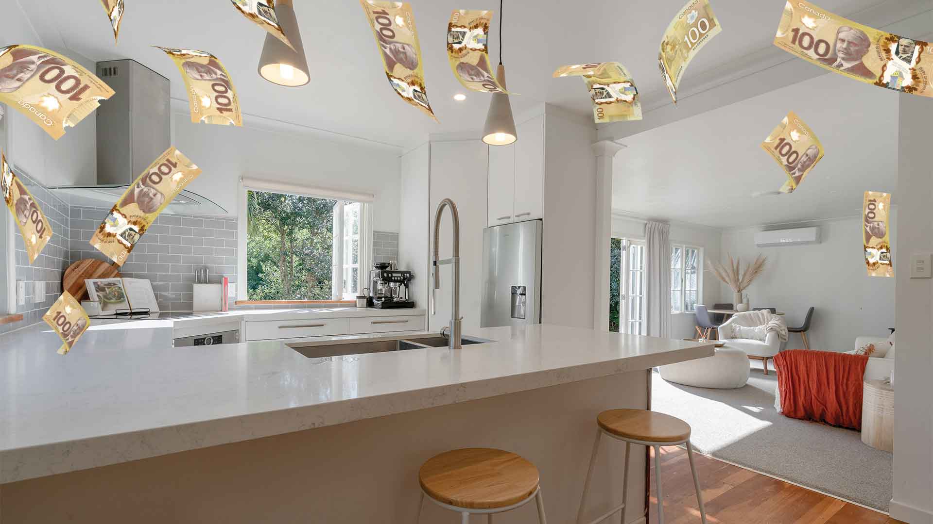 A newly renovated kitchen and living room.