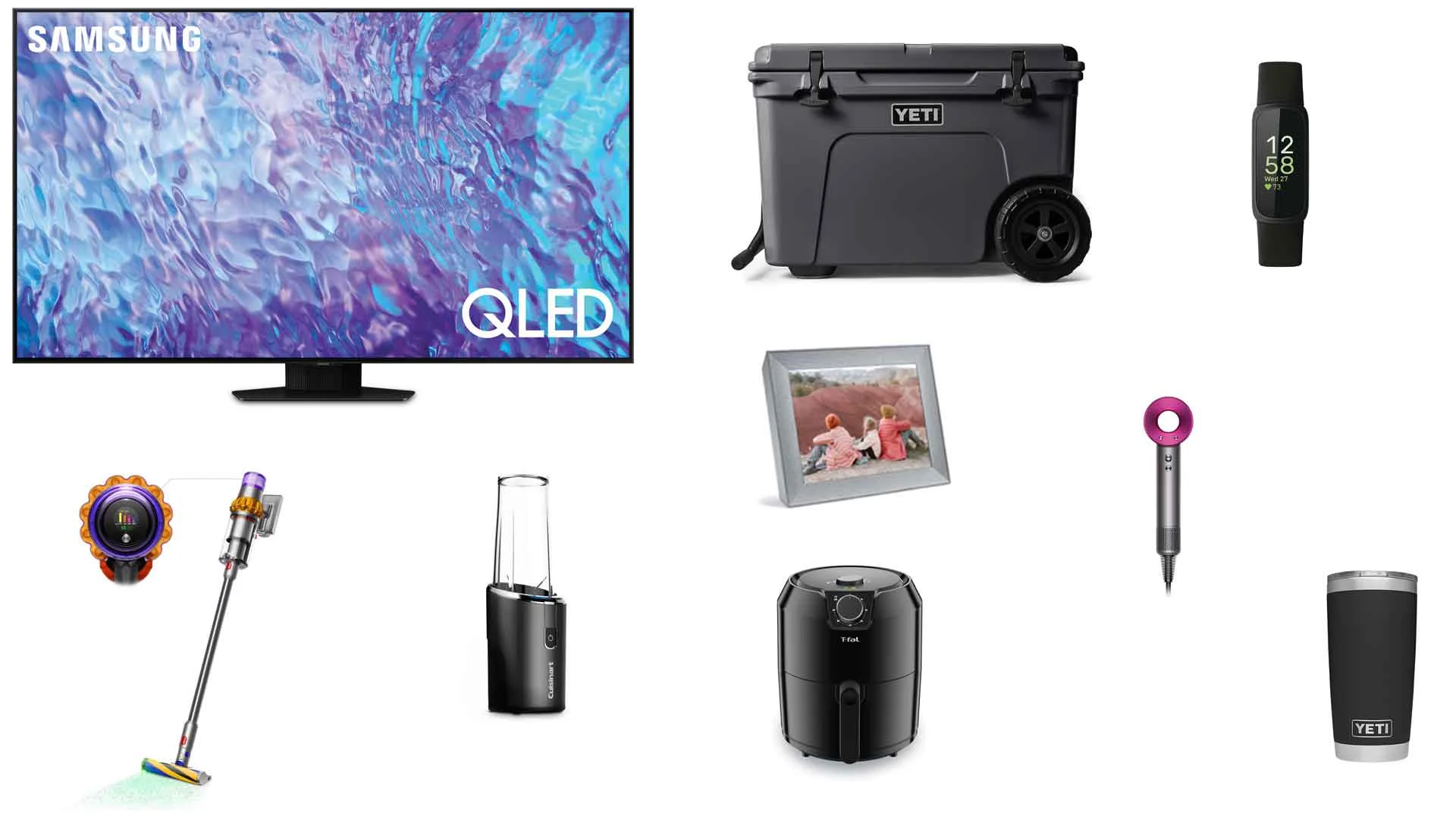 Various electronics - hair dryer, vacuum, air fryer, TV