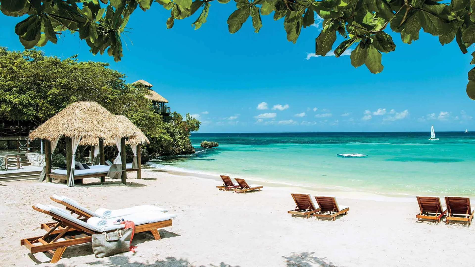 A tropical beach setting.