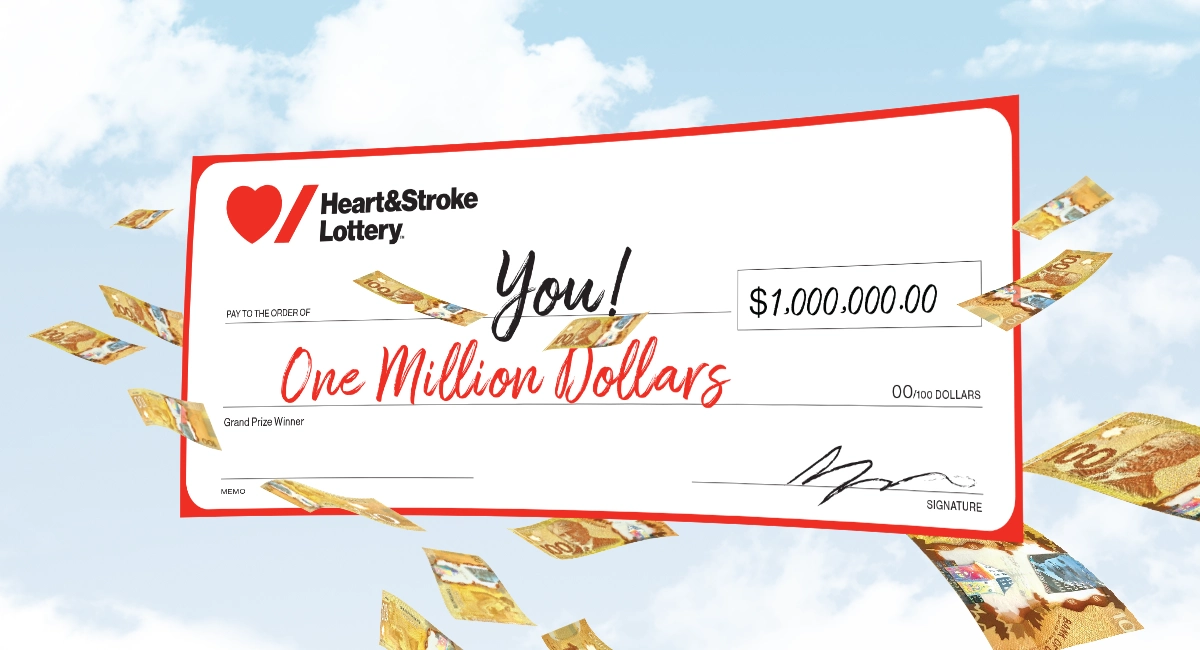 a $1 million cheque flying dollar bills