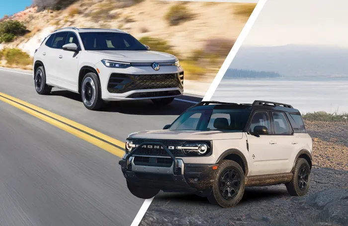 An image of a Volkswagen Tiguan and a Ford Bronco