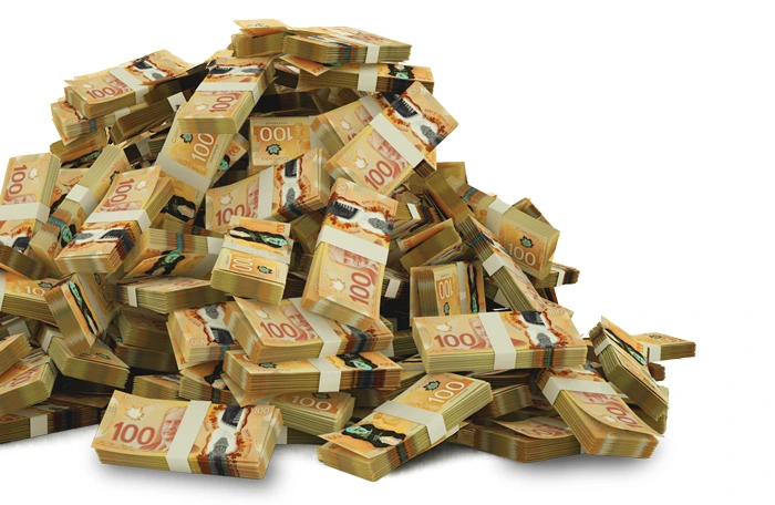 A big pile of cash representing the Loyalty Prize of $50,000 cash. 