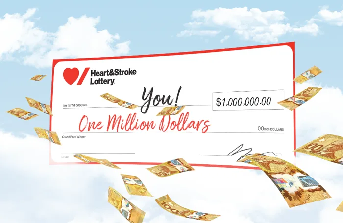 An illustration of a $1 Million cheque branded by Heart & Stroke 