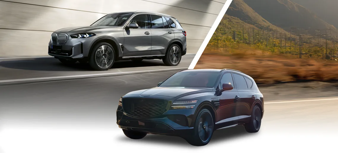 A BMW X5 xDrive40i and a Genesis GV80 Coupe AWD.