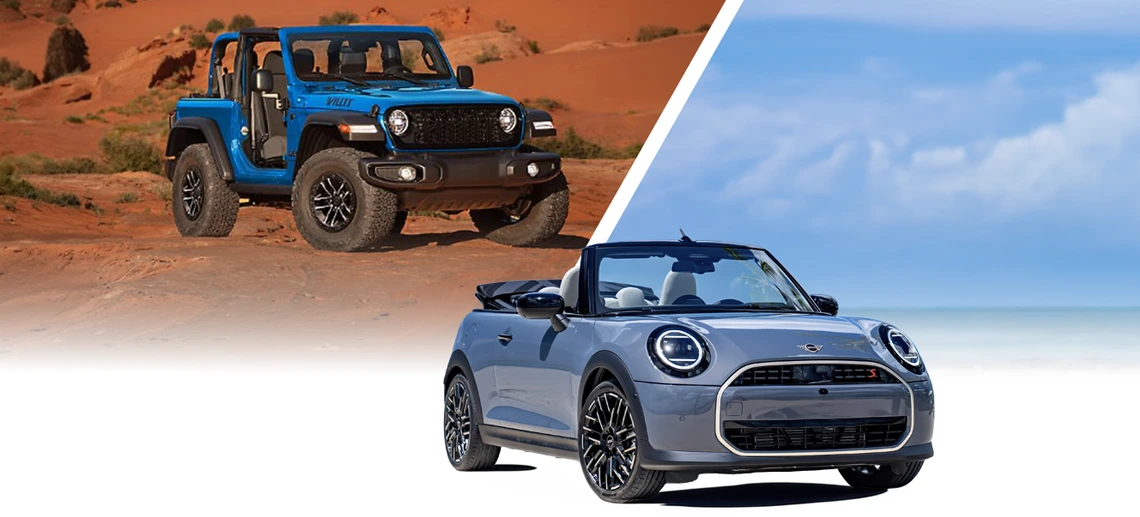  A Jeep Wrangler Willys and a MINI Cooper S Convertible.