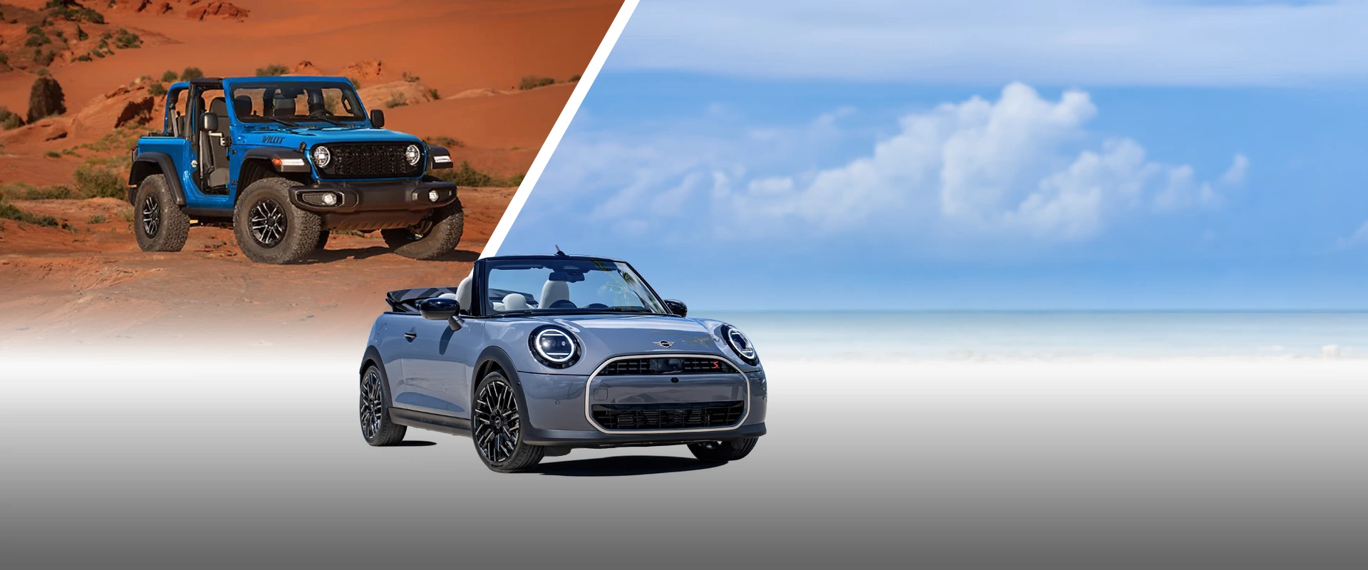 A Jeep Wrangler Willys and a MINI Cooper S Convertible.