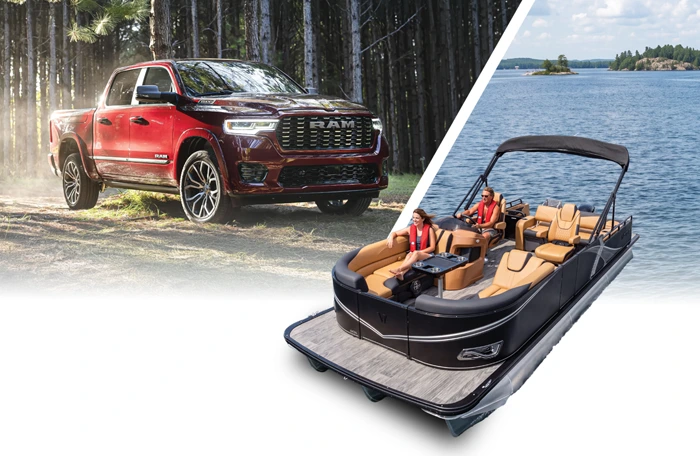 A Ram 1500 truck and a Vetta Kuuma boat.