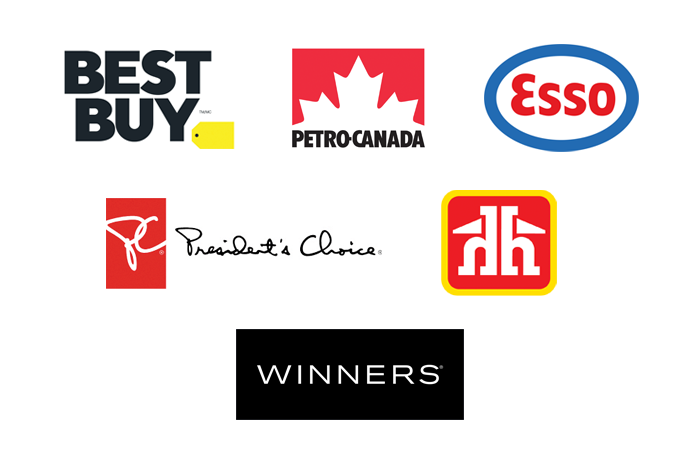 6 retailer logos where winners can redeem their gift cards for.