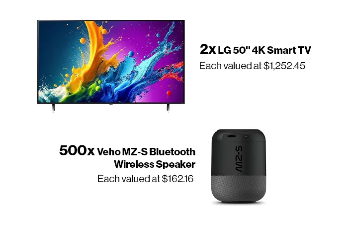 LG 50" Smart TV & Veho Wireless Speaker.